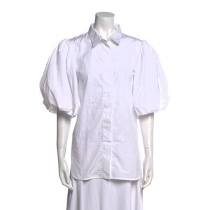 White Puff Sleeve Button-Front Blouse